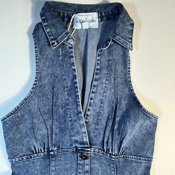 Selfie Leslie Side Zip Blue Denim Mini Sleeveless Dress Small NWT - Picture 8 of 14